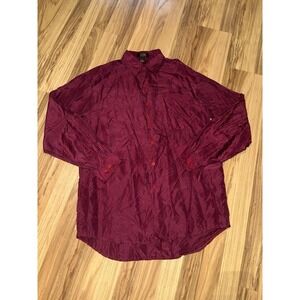 VTG Stefano Man Men's M Medium Maroon 100% Silk Shirt Long Sleeve Button-Up